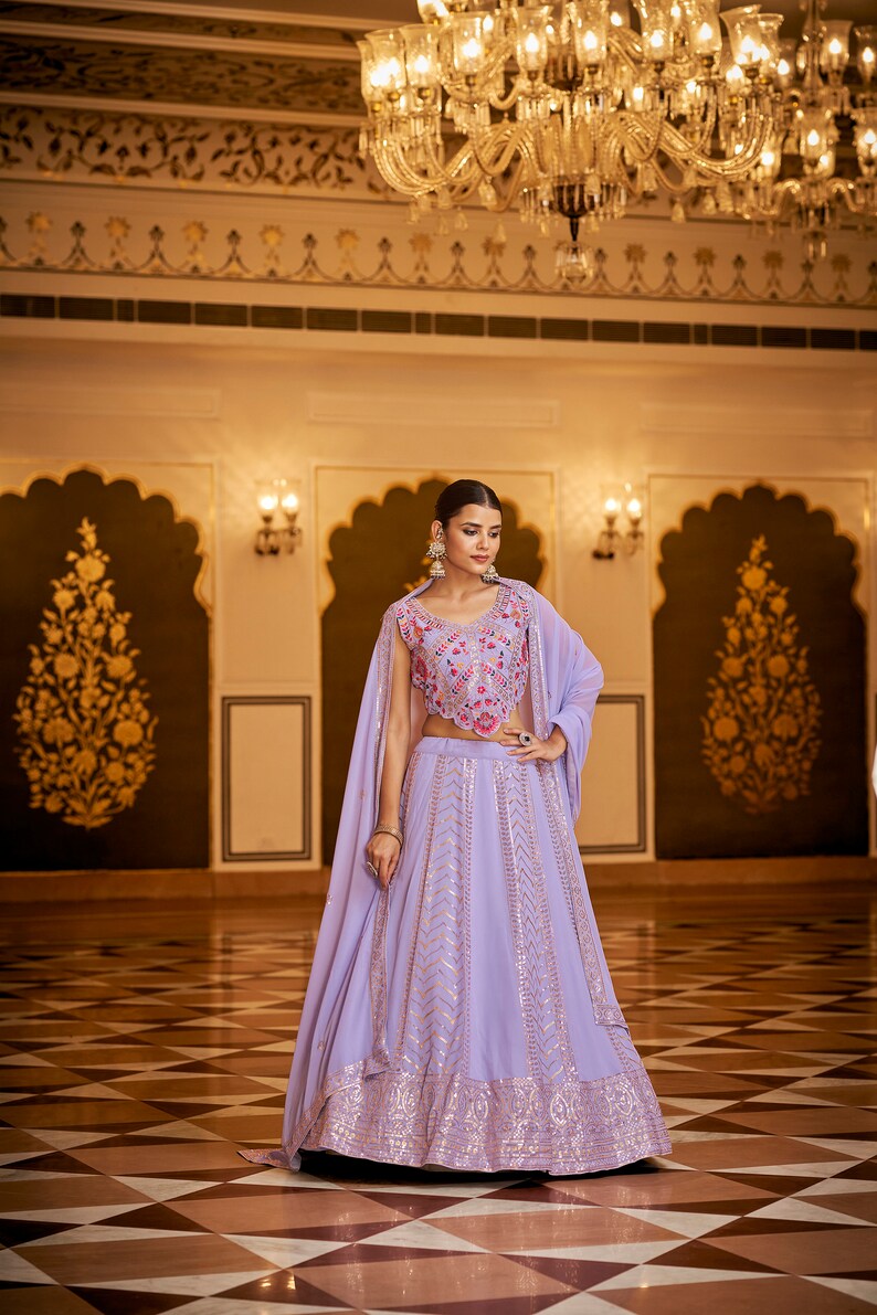 Sabyasachi Style Lovender ehenga Choli with Heavy Embroidered sequence work Wedding lehenga choli party wear lehenga choli for Women indian  - INSPIRED