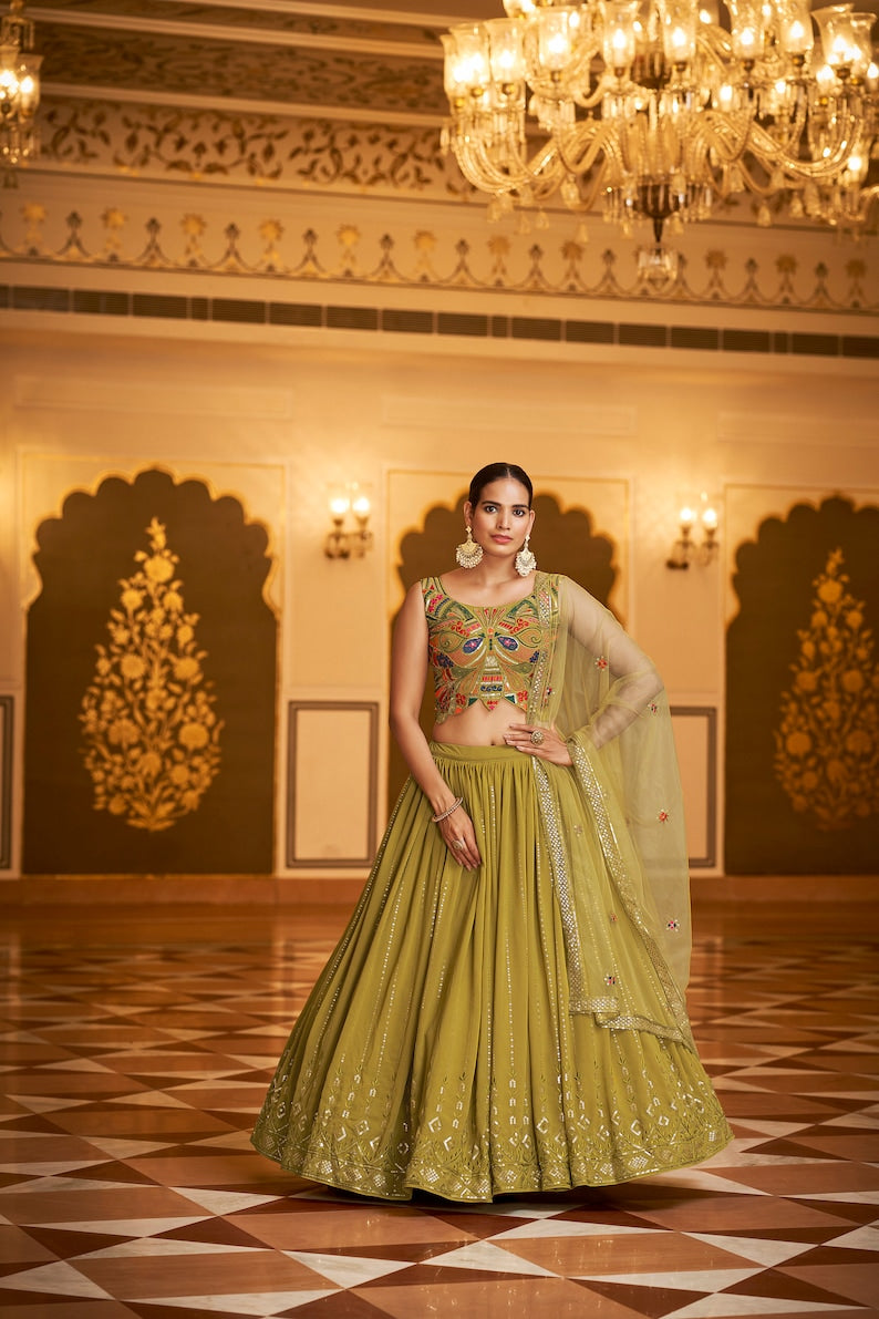 Sabyasachi Style Green Lehenga Choli with Heavy Embroidered sequence work Wedding lehenga choli party wear lehenga choli for Women indian  - INSPIRED