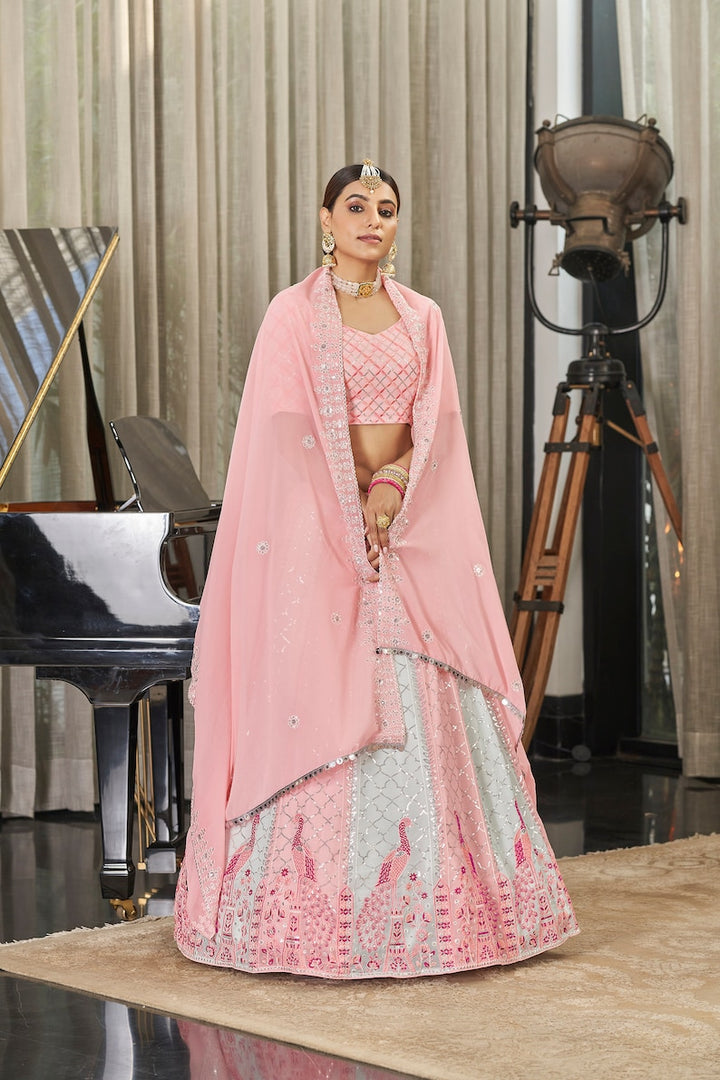 Sabyasachi Style Pink ehenga Choli with Heavy Embroidered sequence work Wedding lehenga choli  for party wear lehenga choli for Women  - INSPIRED