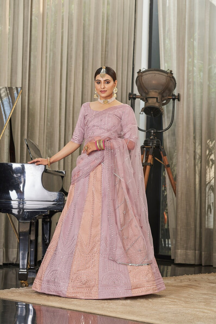 Sabyasachi Style Pink & Peach ehenga Choli with Heavy Embroidered sequence work Wedding lehenga choli for party wear lehenga choli for Women  - INSPIRED