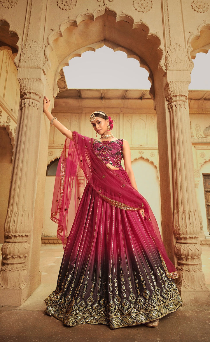 Sabyasachi Style Deep Pink-Purple Lehenga Choli with Embroidered sequence work Wedding lehenga choli  for party wear lehenga choli for Women  - INSPIRED