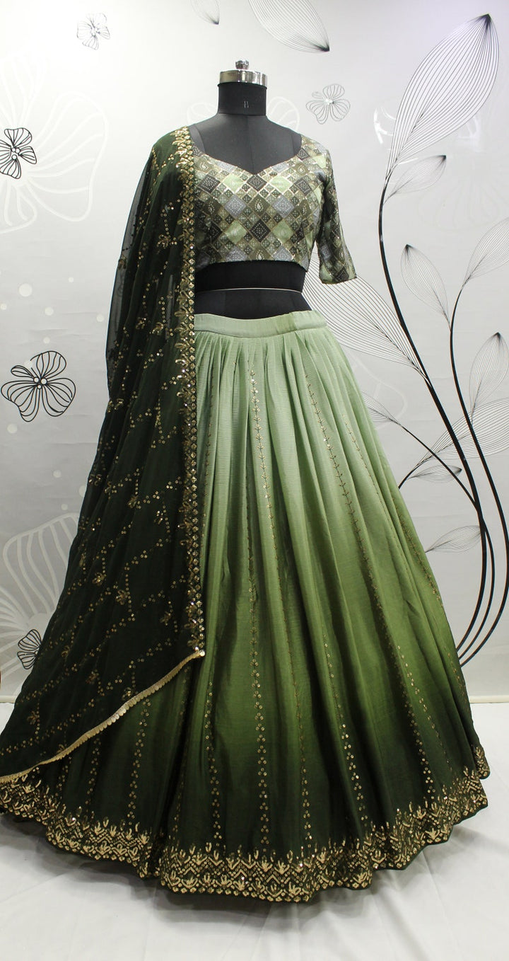 Sabyasachi Style Pista Green-Olive Lehenga with Embroidered sequence work Wedding lehenga choli  for party wear lehenga choli for Women  - INSPIRED