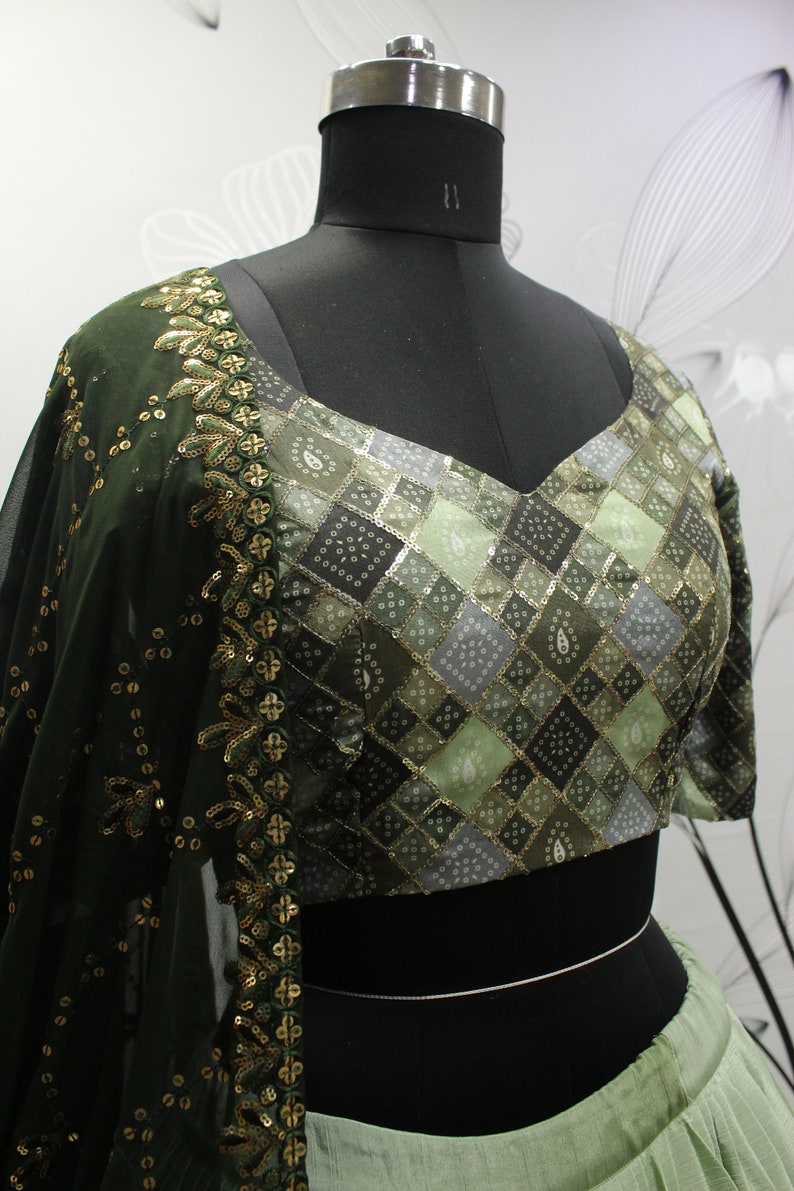 Sabyasachi Style Pista Green-Olive Lehenga with Embroidered sequence work Wedding lehenga choli  for party wear lehenga choli for Women  - INSPIRED