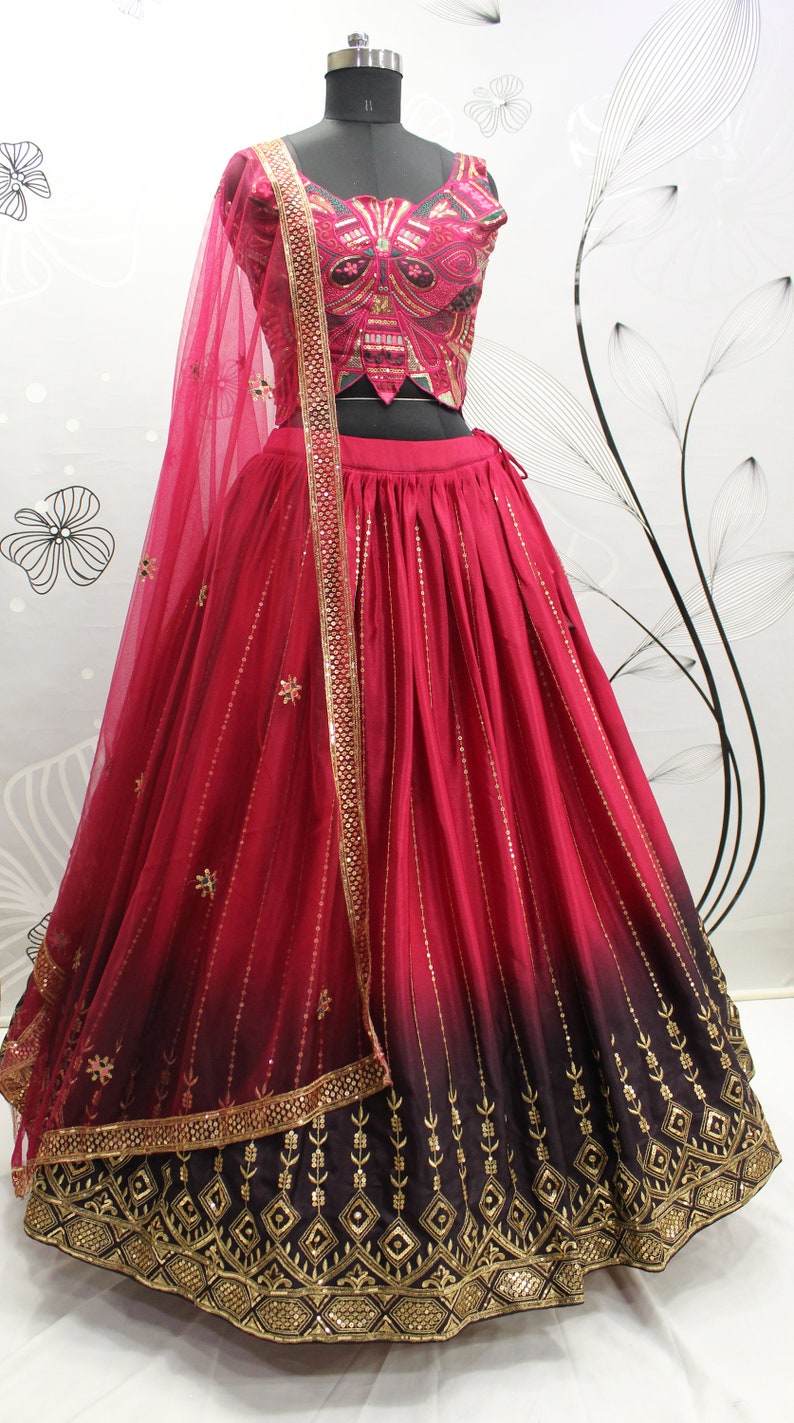 Sabyasachi Style Deep Pink-Purple Lehenga Choli with Embroidered sequence cheapest work Wedding lehenga choli for party wear lehenga choli for Women