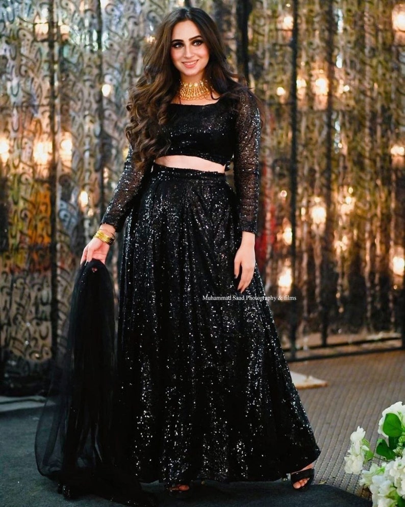 Beautiful black party wear lehenga choli with sequin embellishments for weddings and events