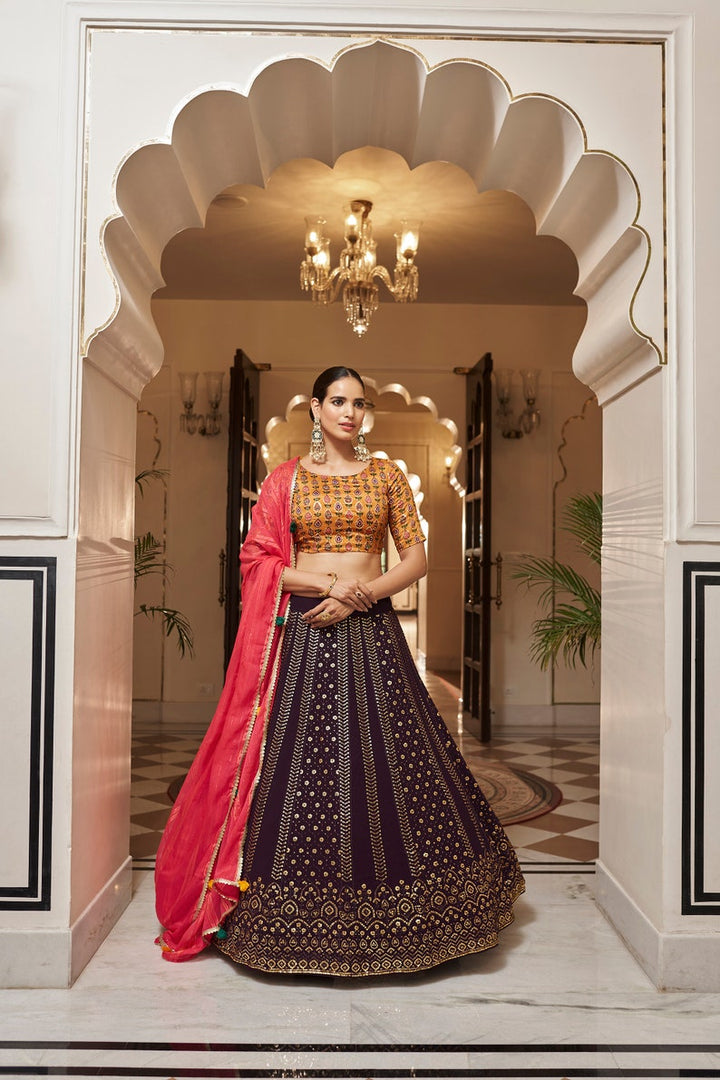 Sabyasachi Designer Purple lehenga with Zari and Multiple Sequence Embroidery Work for woman party wear lehenga choli for indian wedding  - INSPIRED