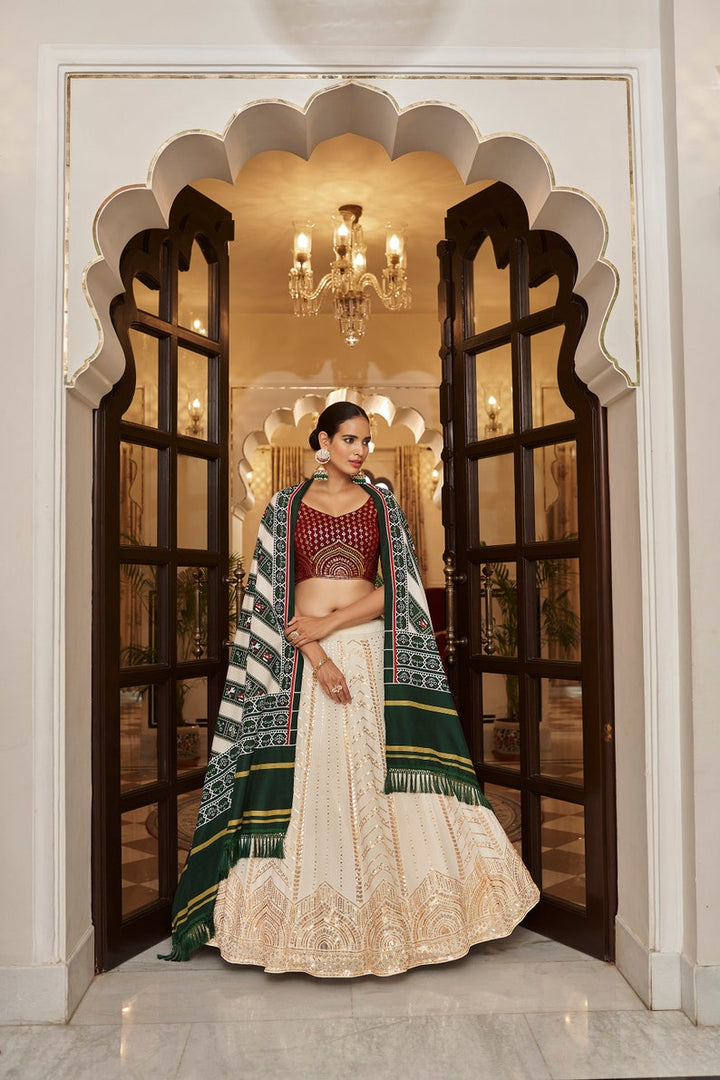 Sabyasachi Designer Pearl white lehenga choli with Zari and Multiple Sequence Embroidery Work for woman party wear lehenga choli for wedding  - INSPIRED