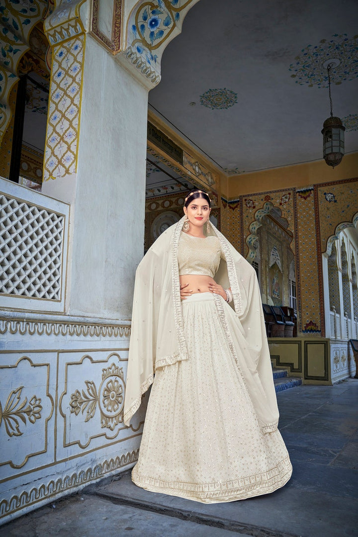 Sabyasachi Designer Off White lehenga choli with Zari and Multiple Sequence Embroidery Work for woman party wear lehenga choli for wedding  - INSPIRED