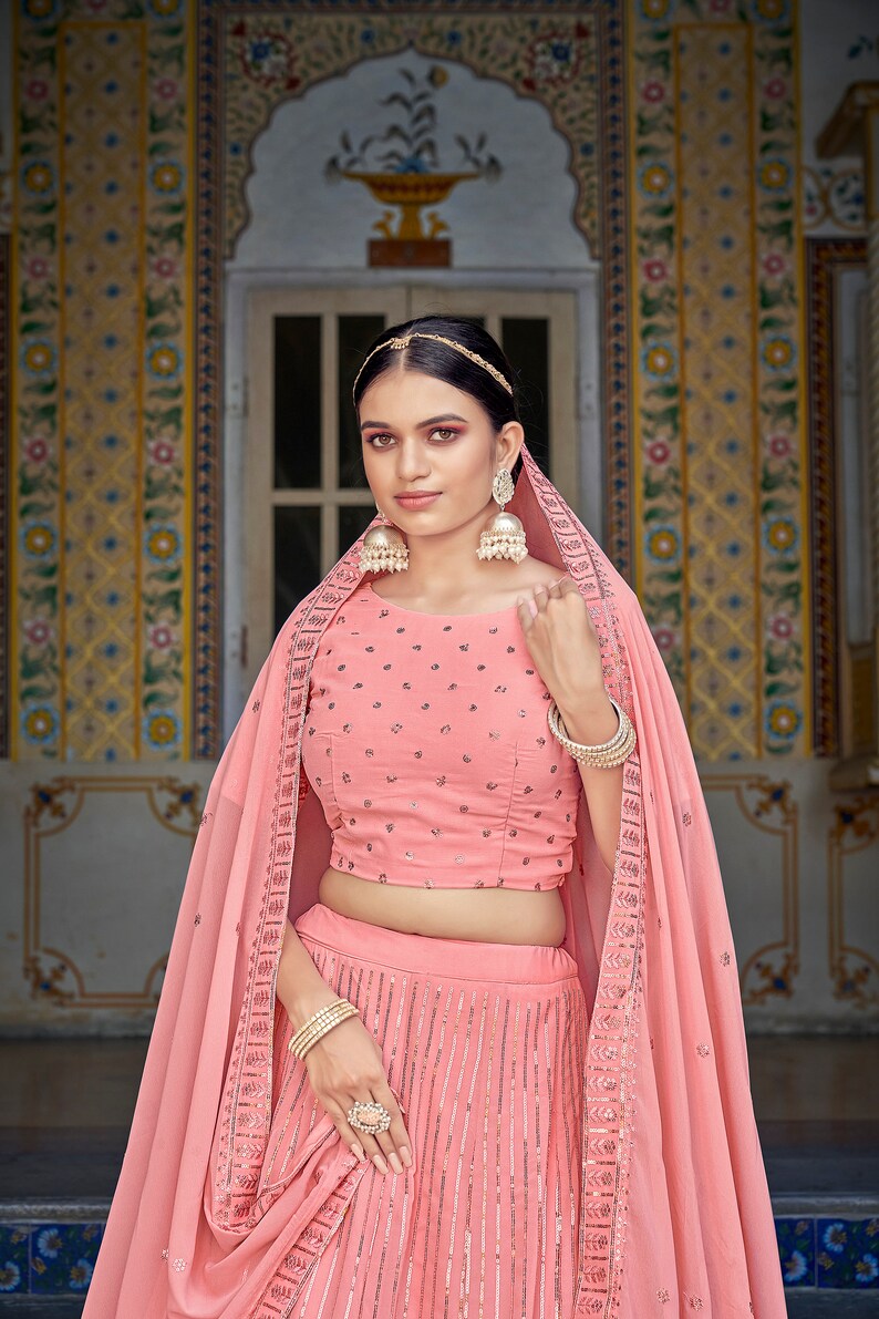 Sabyasachi Designer Pink lehenga choli with Zari and Multiple Sequence Embroidery Work for woman party wear lehenga choli for wedding  - INSPIRED