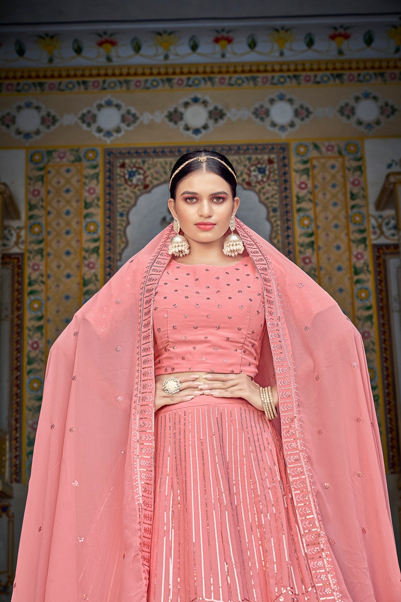 Sabyasachi Designer Pink lehenga choli with Zari and Multiple Sequence Embroidery Work for woman party wear lehenga choli for wedding  - INSPIRED