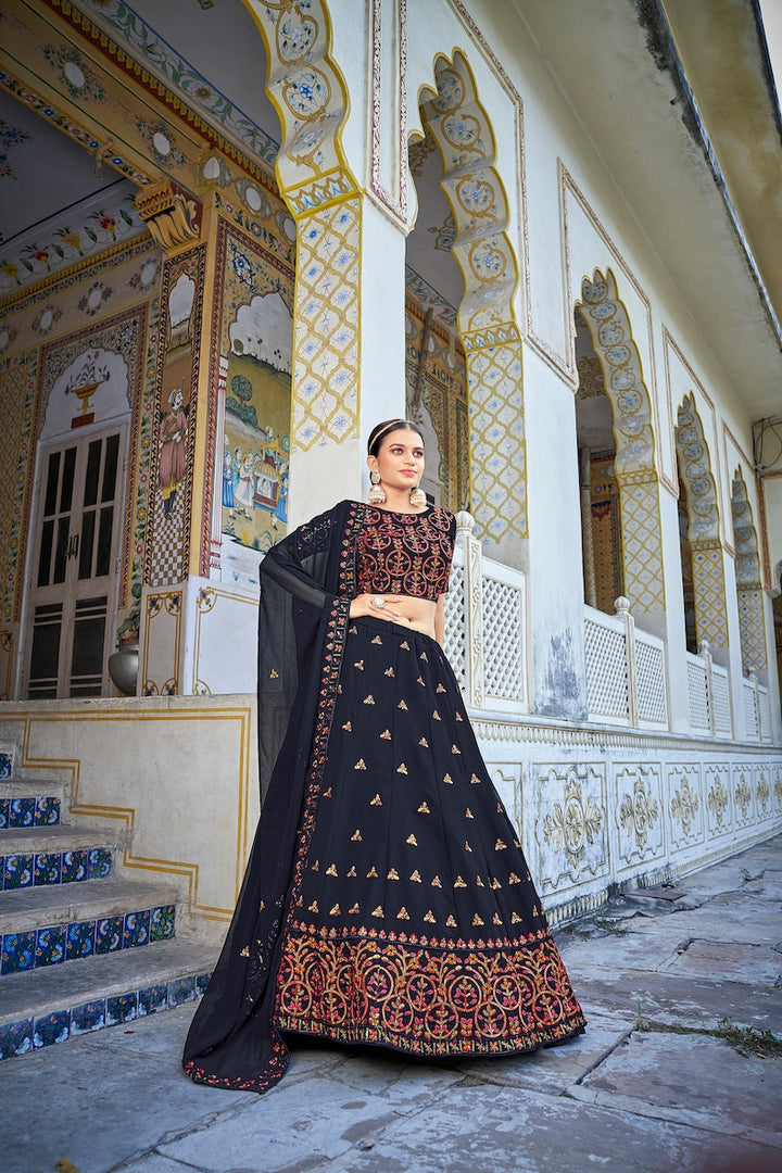 Sabyasachi Designer Navy Blue lehenga choli with Zari and Multiple Sequence Embroidery Work for woman party wear lehenga choli for wedding  - INSPIRED