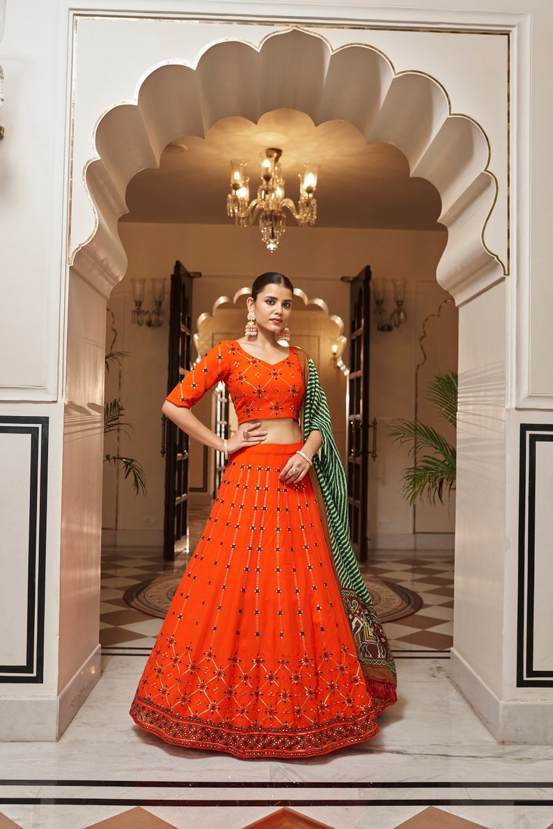 Sabyasachi designer orange lehenga choli for women with popular heavy embroidery work wedding wear party wear, lehenga choli