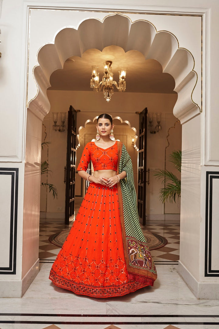 Sabyasachi Designer Orange lehenga choli with Zari and Multiple Sequence Embroidery Work for woman party wear lehenga choli for wedding  - INSPIRED