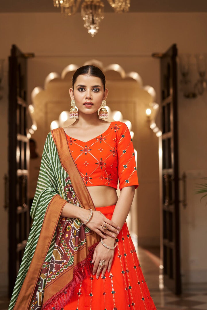 Sabyasachi Designer Orange lehenga choli with Zari and Multiple Sequence Embroidery Work for woman party wear lehenga choli for wedding  - INSPIRED