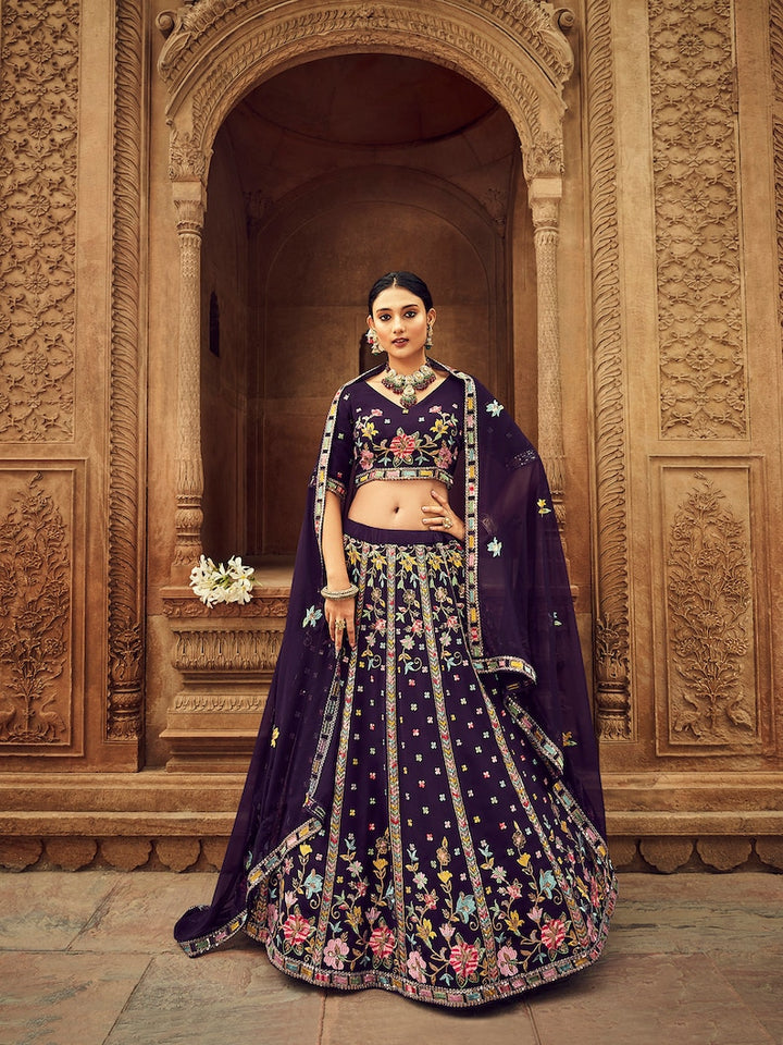 sabyasachi designer purple lehenga choli for women with heavy sequence embroidery work for wedding or party wear, lehenga choli for wedding  - INSPIRED