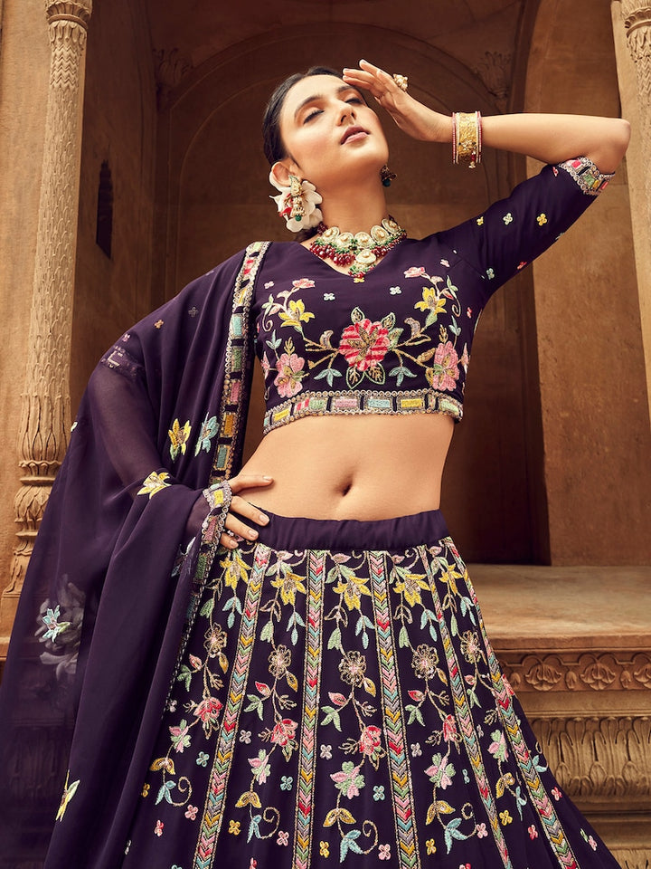 sabyasachi designer purple lehenga choli for women with heavy sequence embroidery work for wedding or party wear, lehenga choli for wedding  - INSPIRED