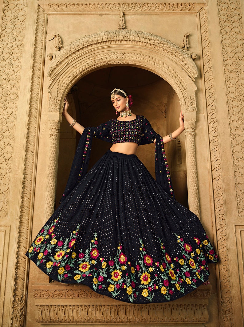 Indian Designer Embroidery Sequins Work Lehenga Choli With Designer Blouse and Dupatta Wedding Party Wear Lehenga For Women and Girls  - INSPIRED