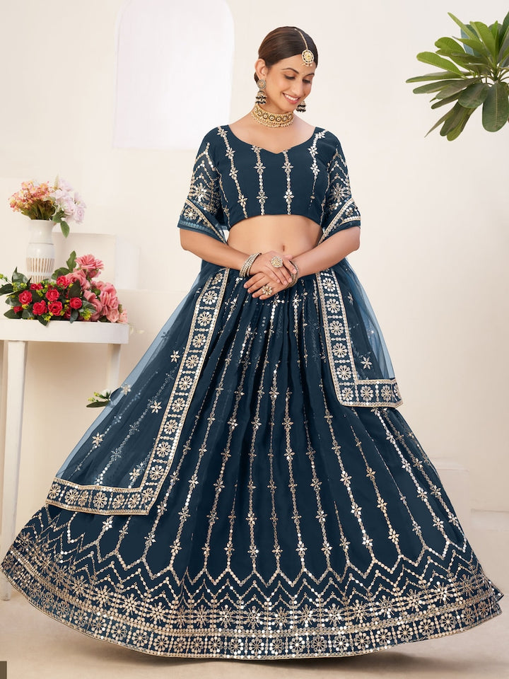 Sabyasachi Designer Lehenga Choli with high quality sequence work Wedding lehenga choli With Bordered Dupatta party wear lehenga for Women  - INSPIRED