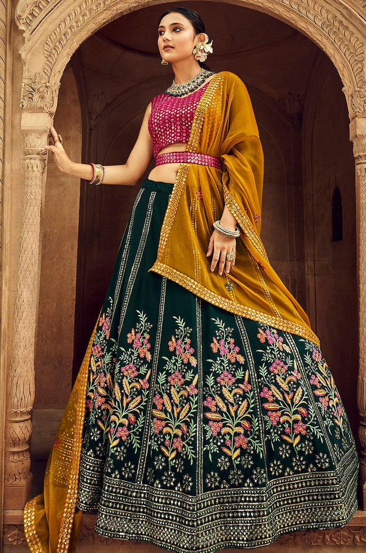 new designer green lehenga choli for women with heavy sequence embroidery work wedding wear party wear, lehenga choli  - INSPIRED