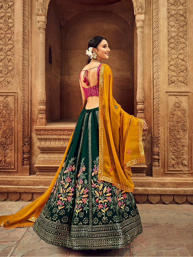 new designer green lehenga choli for women with heavy sequence embroidery work wedding wear party wear, lehenga choli  - INSPIRED