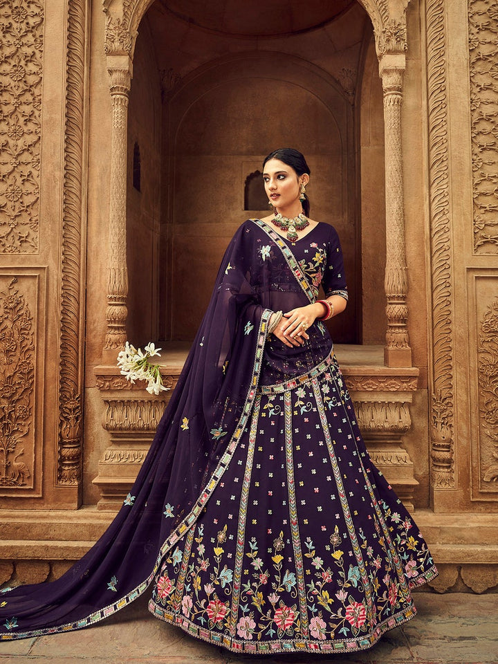 sabyasachi designer purple lehenga choli for women with heavy sequence embroidery work for wedding or party wear, lehenga choli for wedding  - INSPIRED