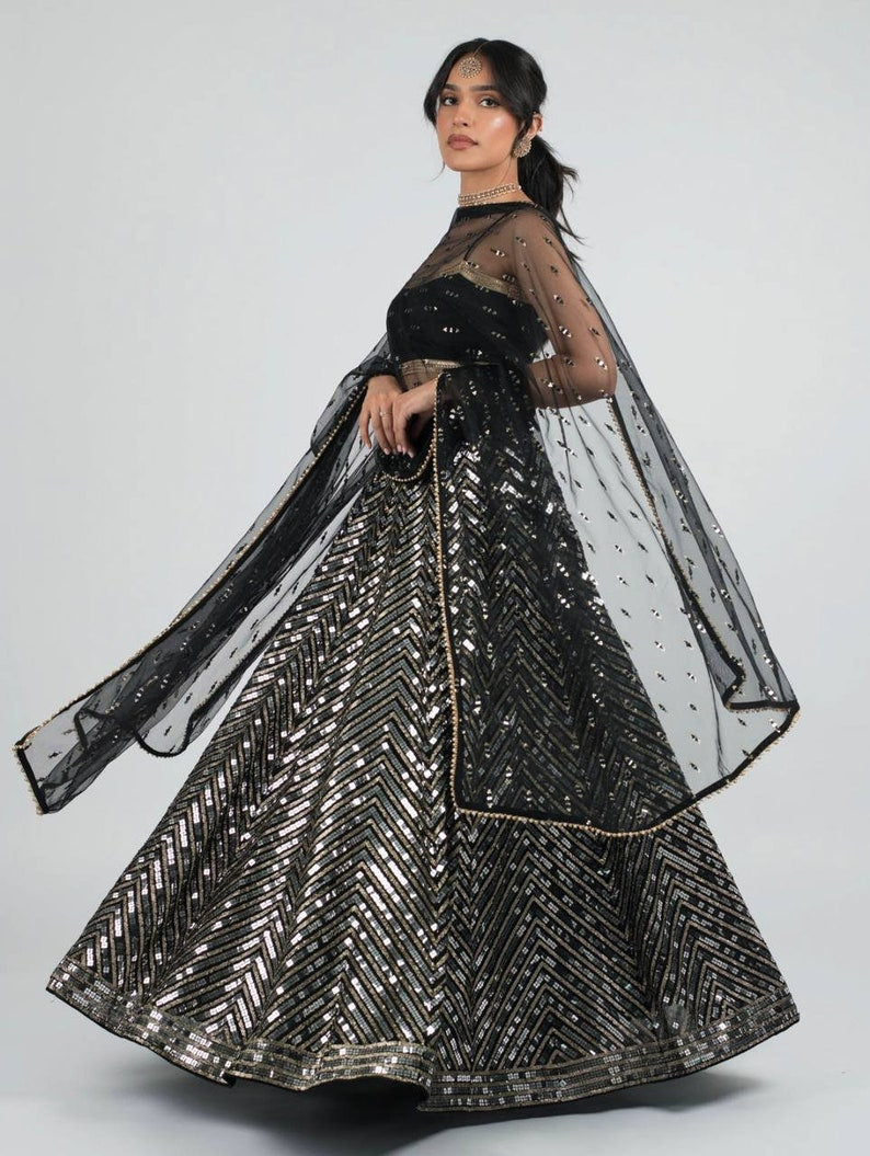 Designer black Lehengha choli set for women custom made lengha party wear lehenga Choli wedding bridal wear bollywood party wear for girl  - INSPIRED