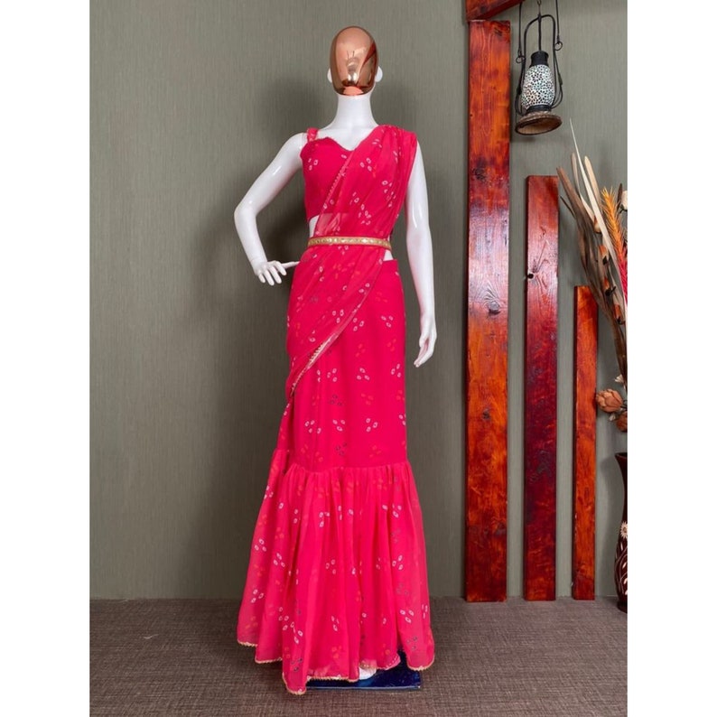 Ready To Wear Saree With Mirror Work Belt, Skirt Style Prestitched Saree, Indian Wedding Mehendi Sangeet Reception Party Wear Saree  - INSPIRED