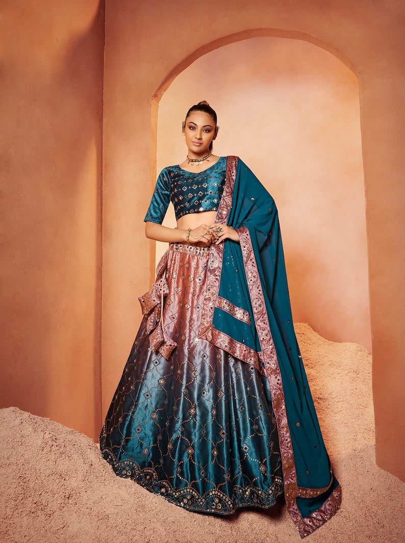 Sabyasachi Designer Lehenga Choli With Real Mirror Embroidery Sequence Work Wedding wear Lehenga Choli Party Wear Lehenga Choli For Women  - INSPIRED