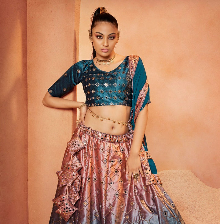 Sabyasachi Designer Lehenga Choli With Real Mirror Embroidery Sequence Work Wedding wear Lehenga Choli Party Wear Lehenga Choli For Women  - INSPIRED