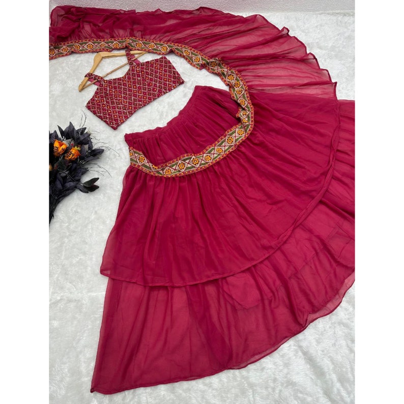Ready To Wear Skirt Style Ruffle Saree With Stitched Blouse For Women, Indian Wedding Mehendi Reception Party Wear Saree  - INSPIRED