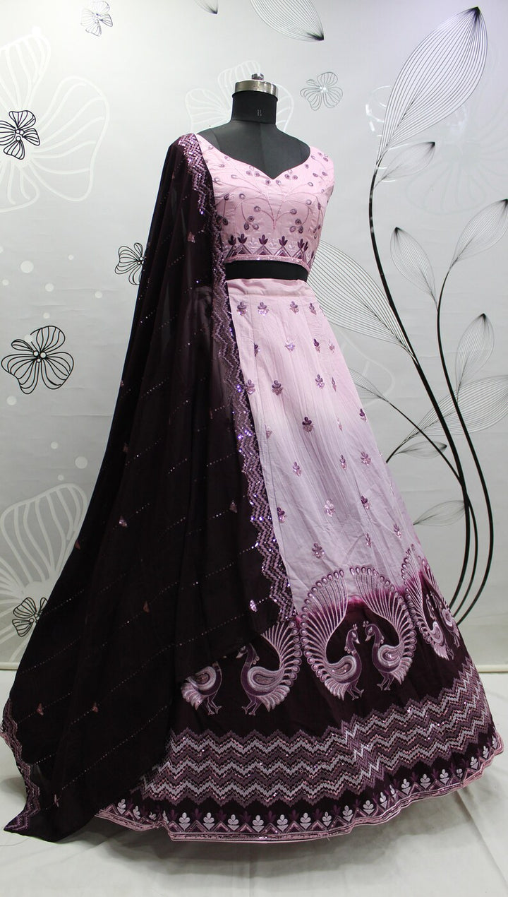 Designer Dustypink-Purple Shaded Lehenga Choli With Heavy Embroidery Sequence Work Wedding Lehenga Choli Party Wear Lehenga Choli For Women  - INSPIRED