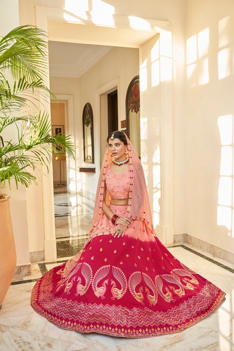 Designer Peach-DeeppinkShaded Lehenga Choli With Heavy Embroidery Sequence Work Wedding Lehenga Choli Party Wear Lehenga Choli For Women  - INSPIRED