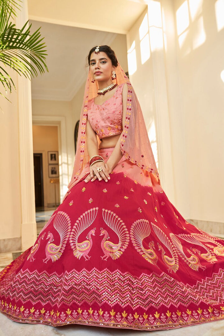 Designer Peach-DeeppinkShaded Lehenga Choli With Heavy Embroidery Sequence Work Wedding Lehenga Choli Party Wear Lehenga Choli For Women  - INSPIRED