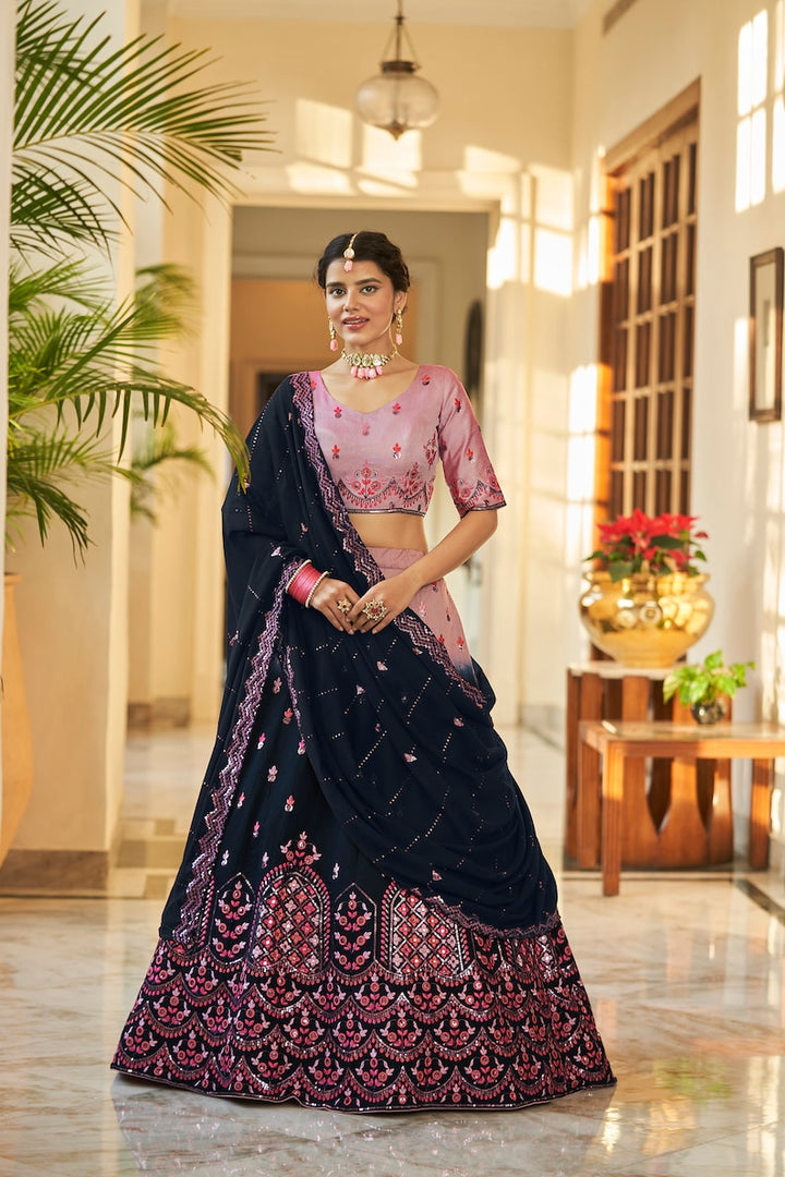 Designer Dustypink-Navy kShaded Lehenga Choli With Heavy Embroidery Sequence Work Wedding Lehenga Choli Party Wear Lehenga Choli For Women  - INSPIRED