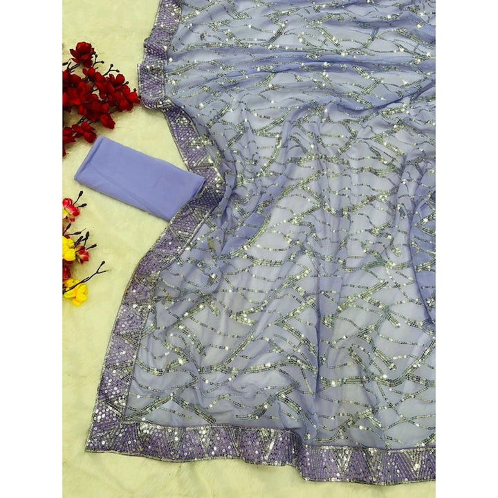 Lavender Sequins Party Wear Saree For Women, Indian Wedding Reception Cocktail Saree, Ready To Wear Pre Stitched Saree  - INSPIRED