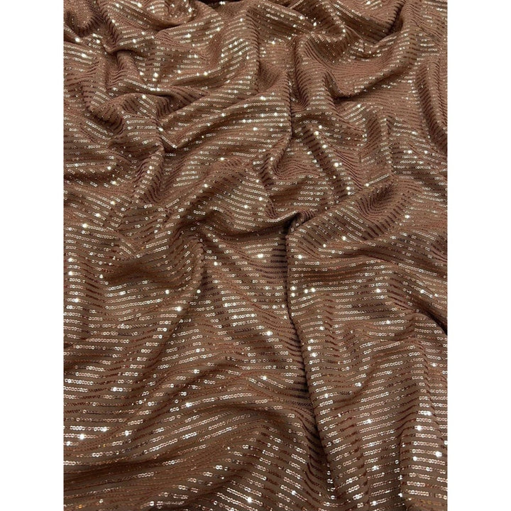 Brown Sequins Indian Saree For Women, Indian Wedding Reception Cocktail Party Wear Saree, Ready To Wear Pre Stitched Saree  - INSPIRED