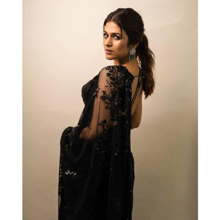 Glamorous Black Sequins Saree For Indian Wedding Reception Cocktail Party Wear, Bollywood Saree, Trendy Saree, Pre Stitched Saree  - INSPIRED