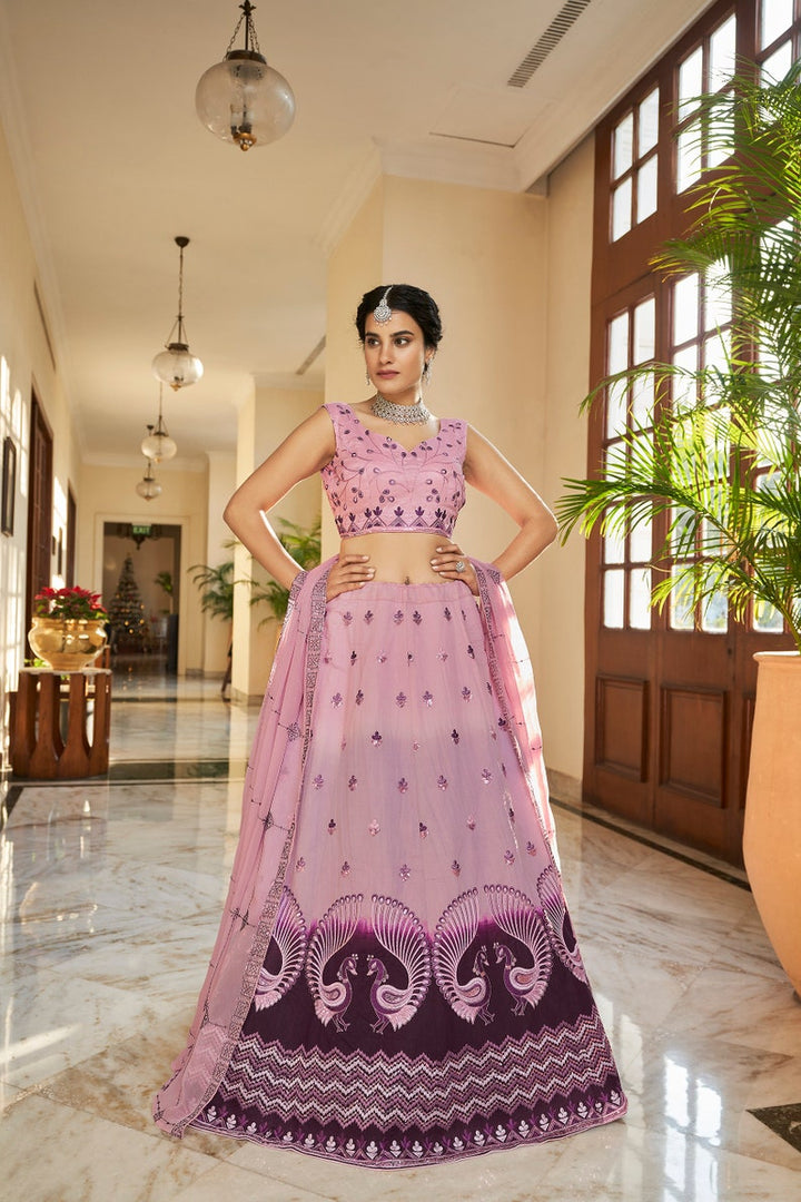 Designer Dustypink-Purple Shaded Lehenga Choli With Heavy Embroidery Sequence Work Wedding Lehenga Choli Party Wear Lehenga Choli For Women  - INSPIRED