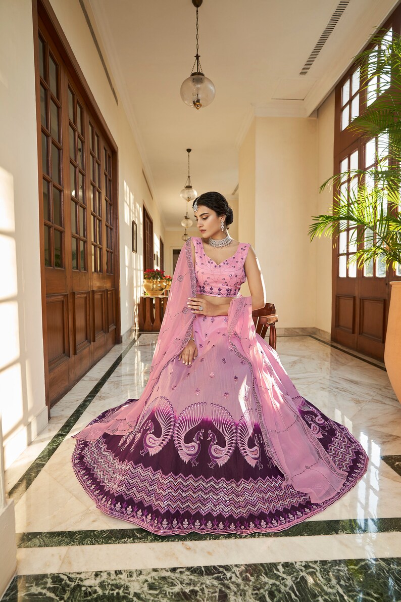 Designer Dustypink-Purple Shaded Lehenga Choli With Heavy Embroidery Sequence Work Wedding Lehenga Choli Party Wear Lehenga Choli For Women  - INSPIRED