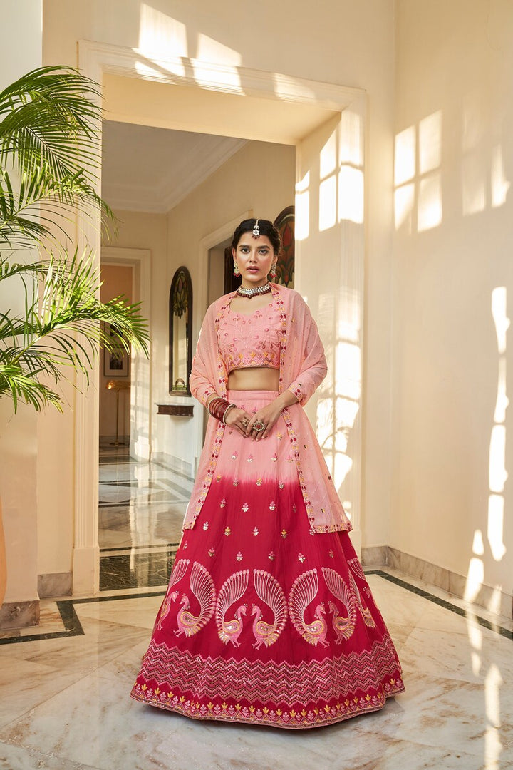 Designer Peach-DeeppinkShaded Lehenga Choli With Heavy Embroidery Sequence Work Wedding Lehenga Choli Party Wear Lehenga Choli For Women  - INSPIRED