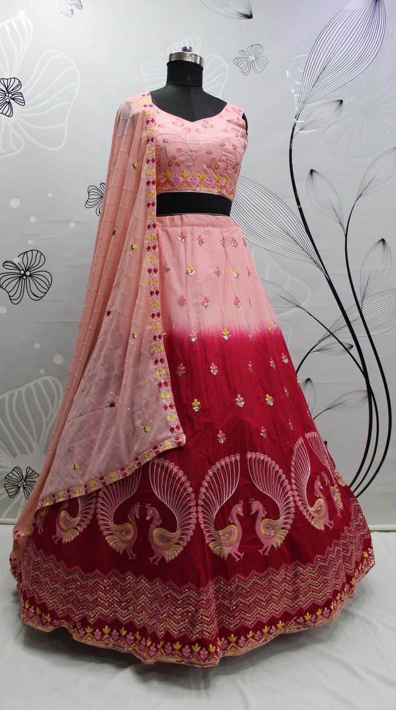 Designer Peach-DeeppinkShaded Lehenga Choli With Heavy Embroidery Sequence Work Wedding Lehenga Choli Party Wear Lehenga Choli For Women  - INSPIRED