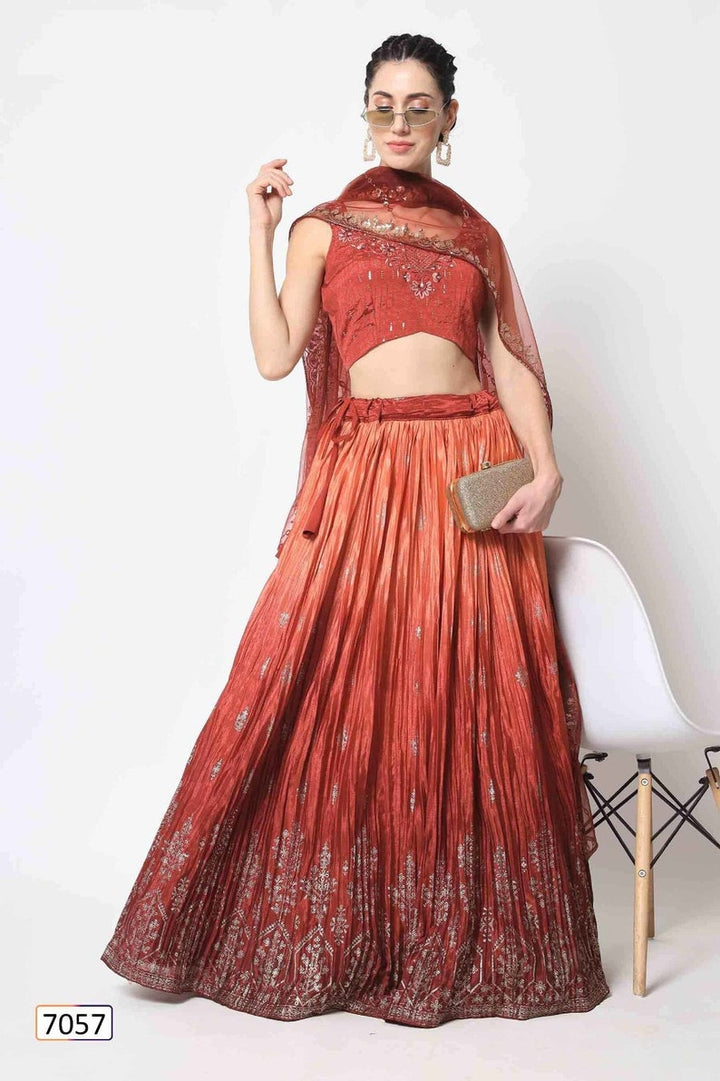 Designer two tone Shaded Lehenga Choli With Foil Print Embroidered Work Wedding Lehenga Choli Party Wear Lehenga Choli For Women indian  - INSPIRED