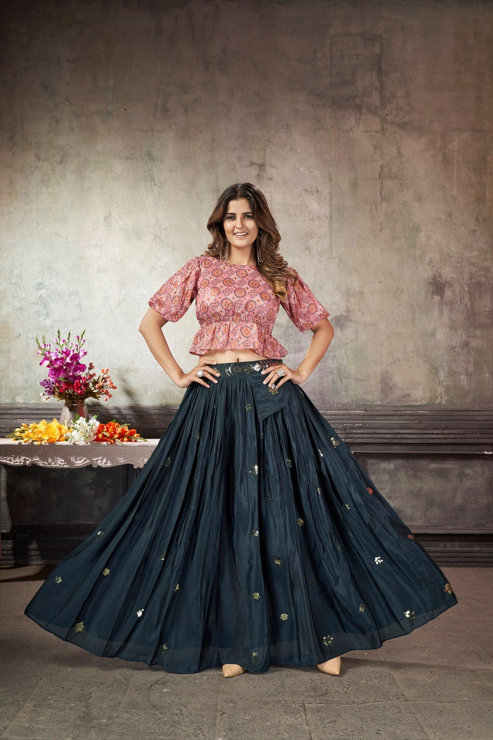 Sabyasachi Designer Skirt Embellished With Sequins Embroidery Work With Print Thread Work Top Wedding Lehenga Choli Party Wear Skirt-Top  - INSPIRED