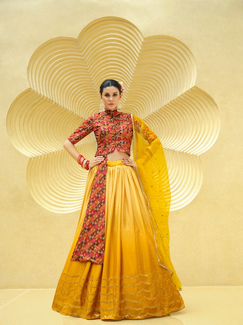 Sabyasachi designer yellow lehenga choli for women with heavy sequence embroidery work wedding wear party wear lehenga, on sale lehenga choli