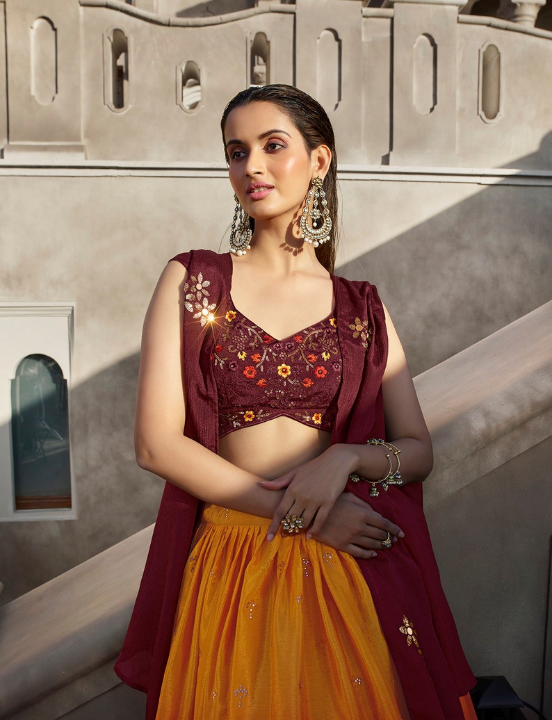 Sabyasachi Designer Mirror Work Lehenga & Sequins Embroiderey Work Choli Wedding Lehenga Choli Party Wear Lehenga Choli for girl weding  - INSPIRED