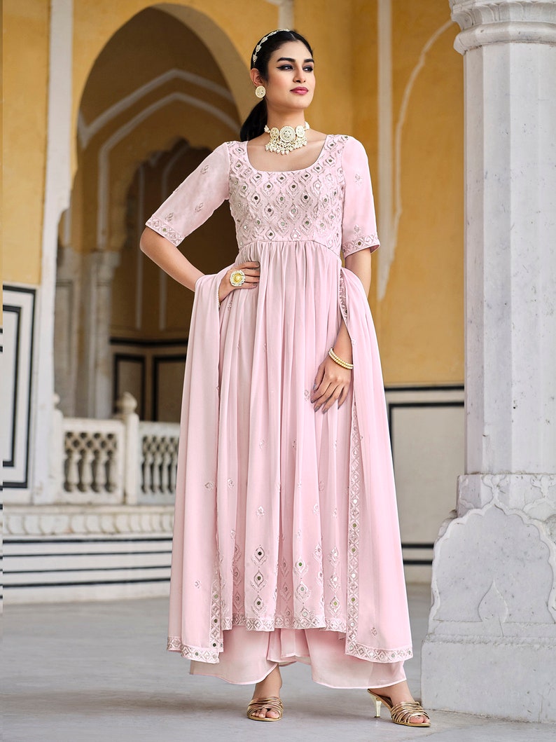 Indian Designer Salwar Suit With Thread Sqeuins Embroidey Mirror Work Wedding Salwar Suit Party Wear Dress For Girl Woman wedding wear  - INSPIRED