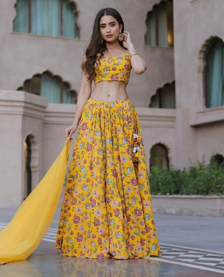 Bollywood Yellow designer Lehenga with thread sequins Work Blouse & dupatta bollywood indian lehnga choli readymade for woman wedding wear  - INSPIRED