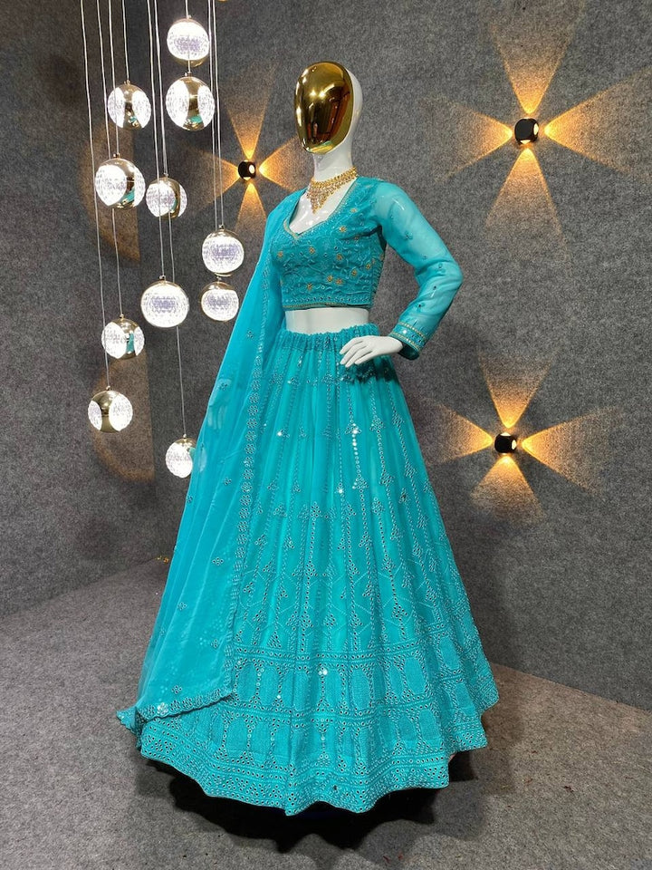 Indian Designer Multi-sequence Work Lehenga With Blouse & Sequence Work And Lace Border Net Dupatta, Lehenga Choli Set For Women  - INSPIRED