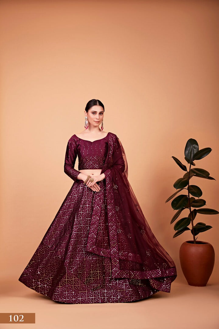 Sabyasachi Designer Wine Lehenga Choli With Thread sequence embroidery work Wedding Lehenga Choli Party Wear Lehenga Choli for girl indian  - INSPIRED