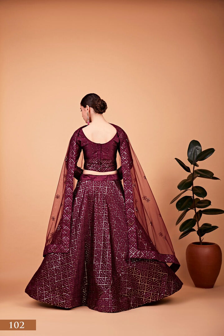 Sabyasachi Designer Wine Lehenga Choli With Thread sequence embroidery work Wedding Lehenga Choli Party Wear Lehenga Choli for girl indian  - INSPIRED